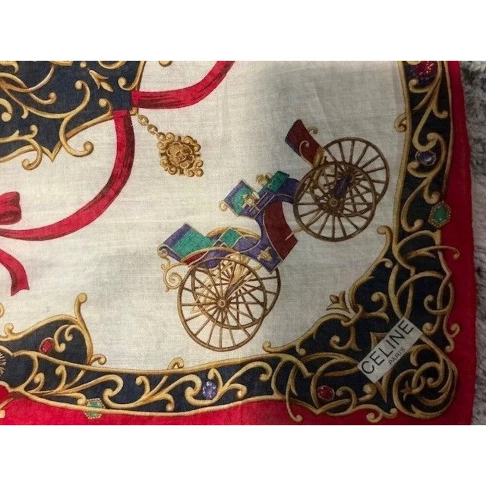 Celine Blue Red & Gold Cotton Handkerchief Scarf